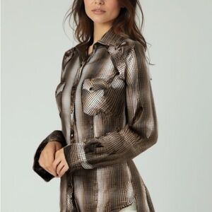 Women's Brown Plaid Button-Up Shirt